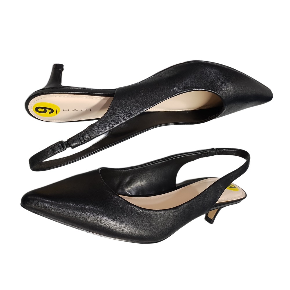 Tahari Ferda Slingback Pumps Womens US 9M Black Leather Pointed Toe Kitten Heel